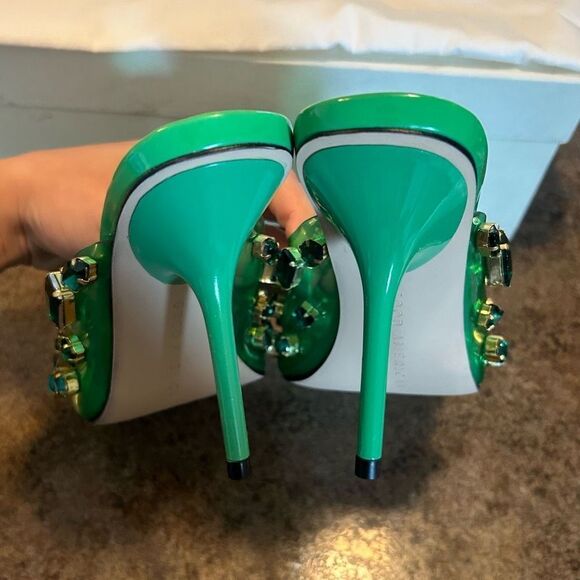 NWT Size 5 Good American Jeweled Emma Slip Heel Summer Green Diamonds - Picture 7 of 13